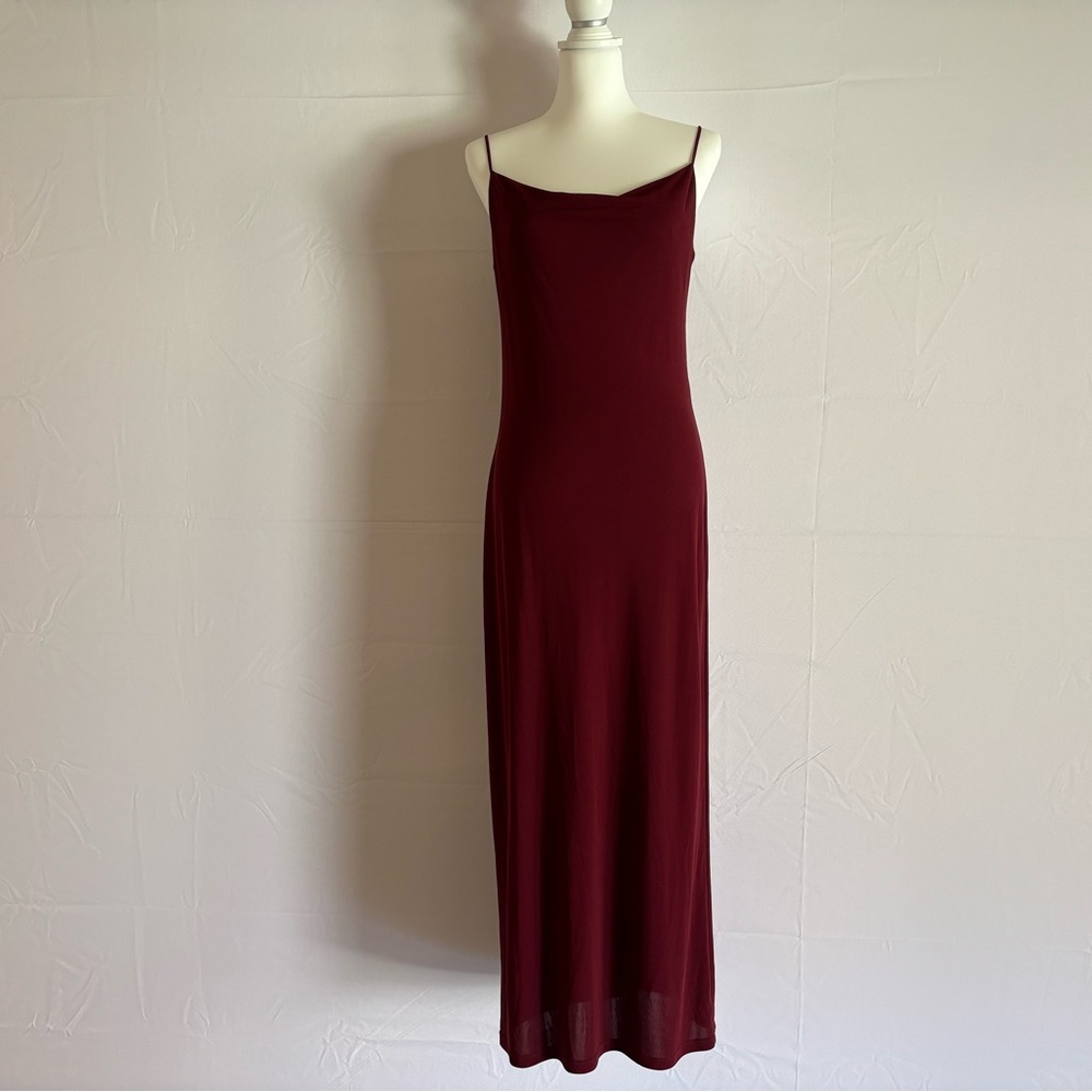 Kookai Burgundy Slip Dress – Maxi Length, Cowl Neck, Spaghetti Straps, US 6